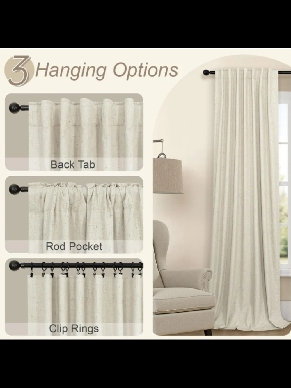 Short 48in Linen Blackout Curtains